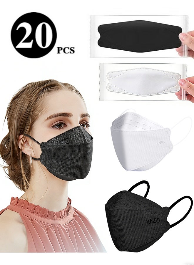 Happy D 20-pack of black and white disposable masks, 4-layer black and white masks, individually packaged, with elastic ear loops, breathable and comfortable adult masks - suitable for office, outdoor, and daily use - Image 1